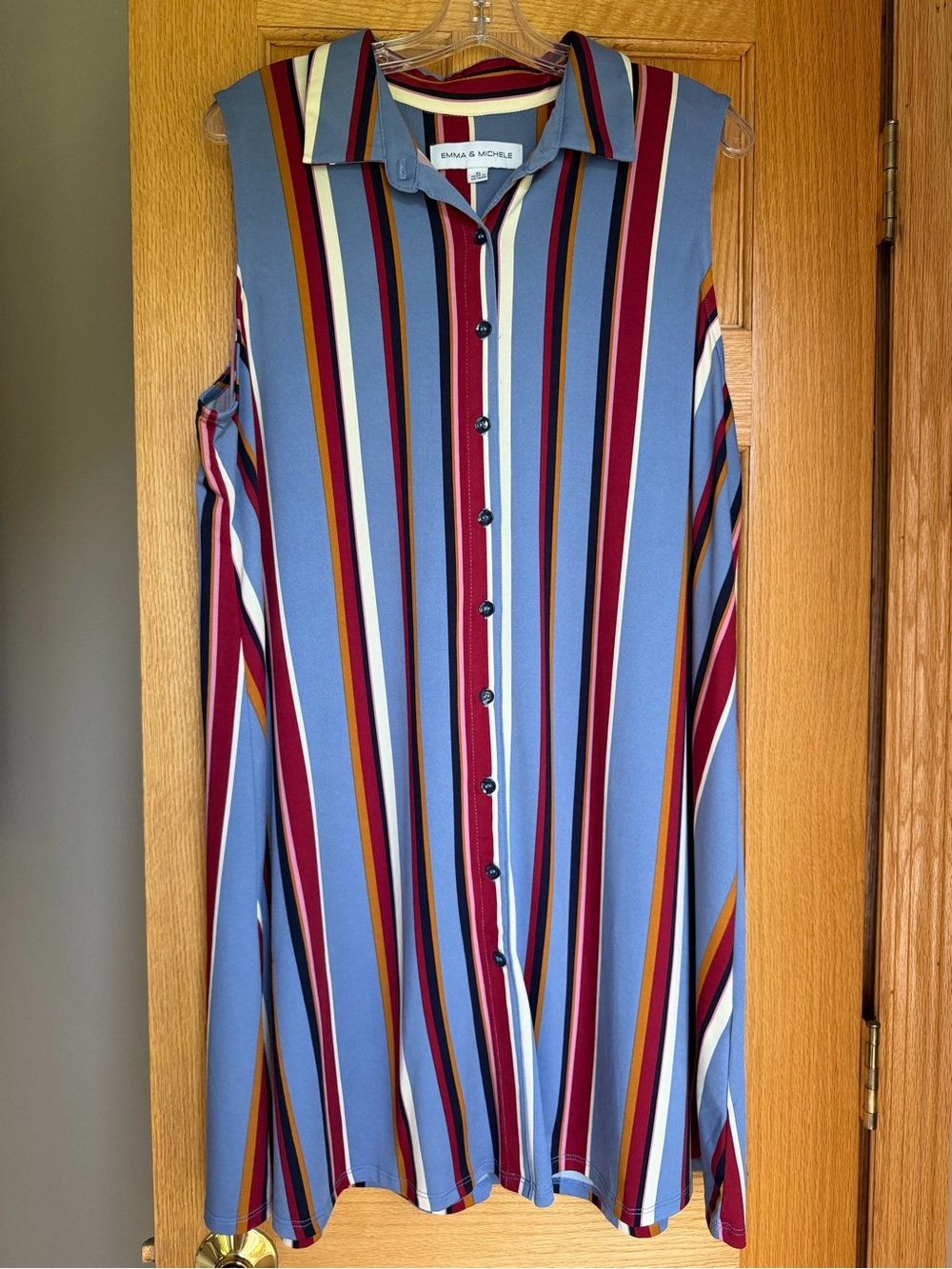 Emma & Michele XL Sleeveless Striped Shirt Dress Multicolor Button Front